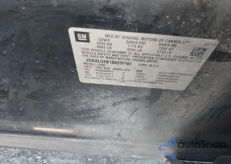 2013 GMC Terrain Slt-1 z USA, uszkodzony, nr VIN 2GKALUEK1D6376480